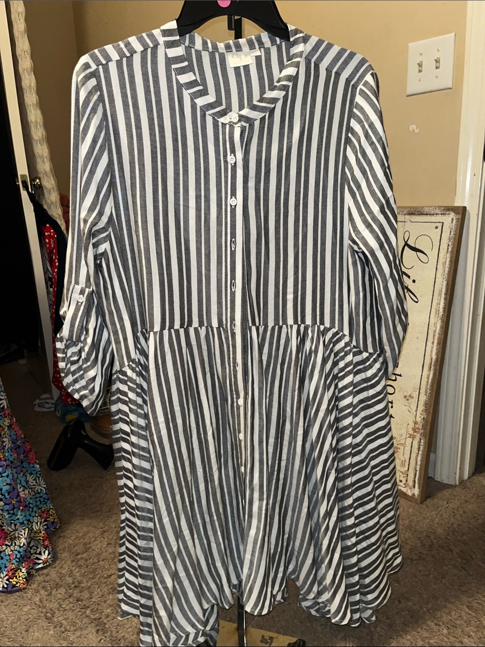 Striped Button-Front Swing Dress - Black & White